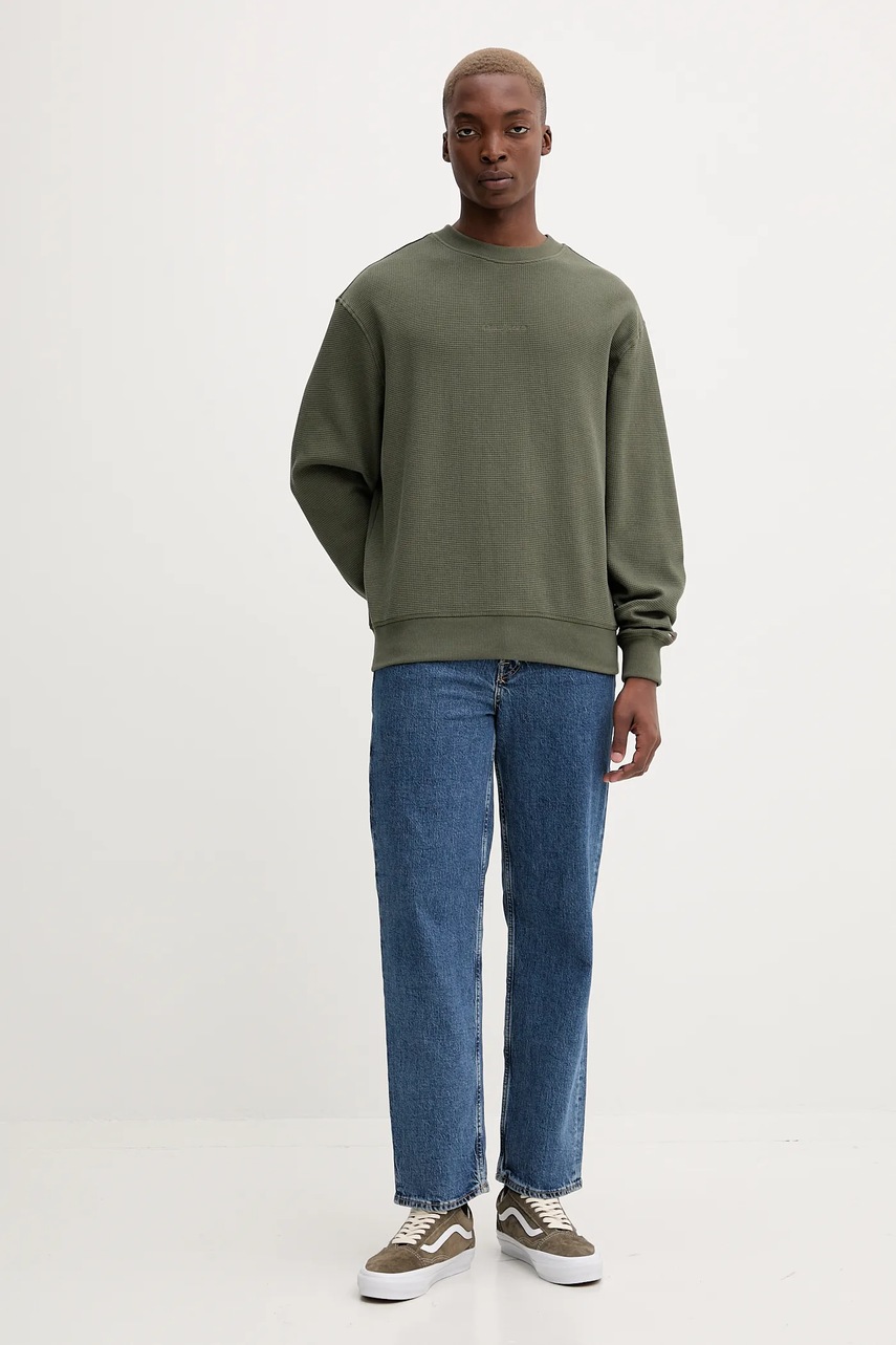 Хлопковая кофта Tommy Jeans цвет зелёный однотонная DM0DM21622 Хлопковая кофта Tommy Jeans цвет зелёный однотонная DM0DM21622