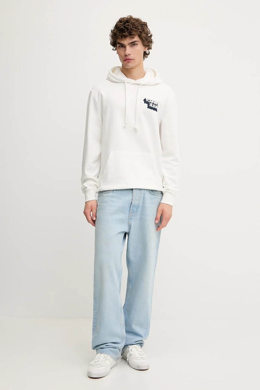 Хлопковая кофта Tommy Jeans цвет белый с капюшоном с принтом DM0DM21625