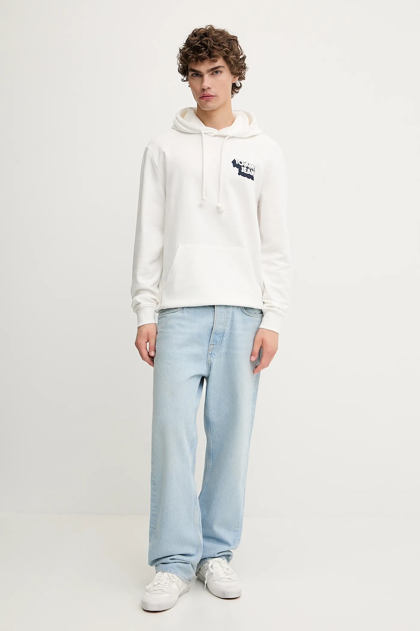 Хлопковая кофта Tommy Jeans цвет белый с капюшоном с принтом DM0DM21625 Хлопковая кофта Tommy Jeans цвет белый с капюшоном с принтом DM0DM21625