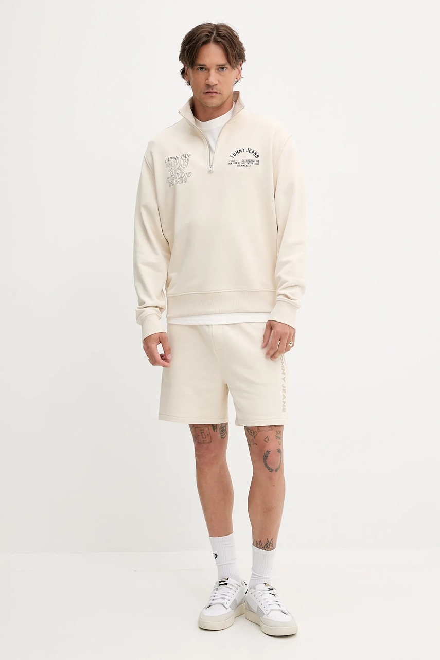 Хлопковая кофта Tommy Jeans цвет бежевый узор DM0DM21797