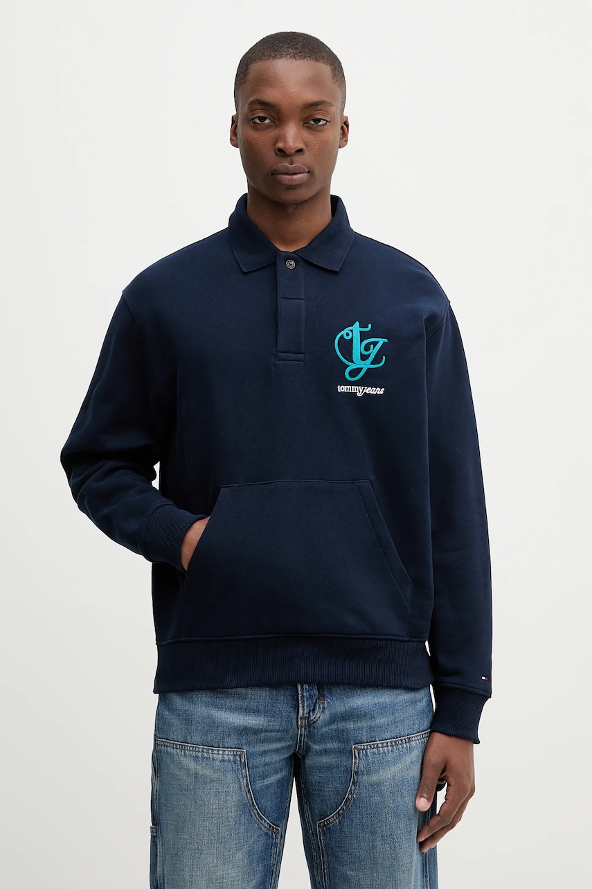 Tommy Jeans hanorac de bumbac culoarea bleumarin, melanj, DM0DM21800