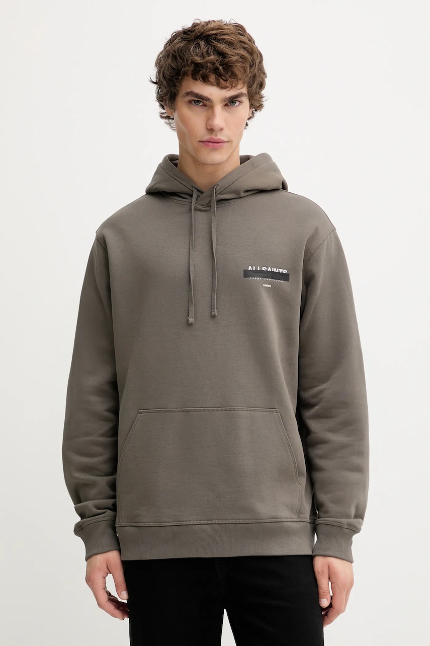 AllSaints hanorac de bumbac REDACT culoarea negru, cu glugă, cu imprimeu, M001NC