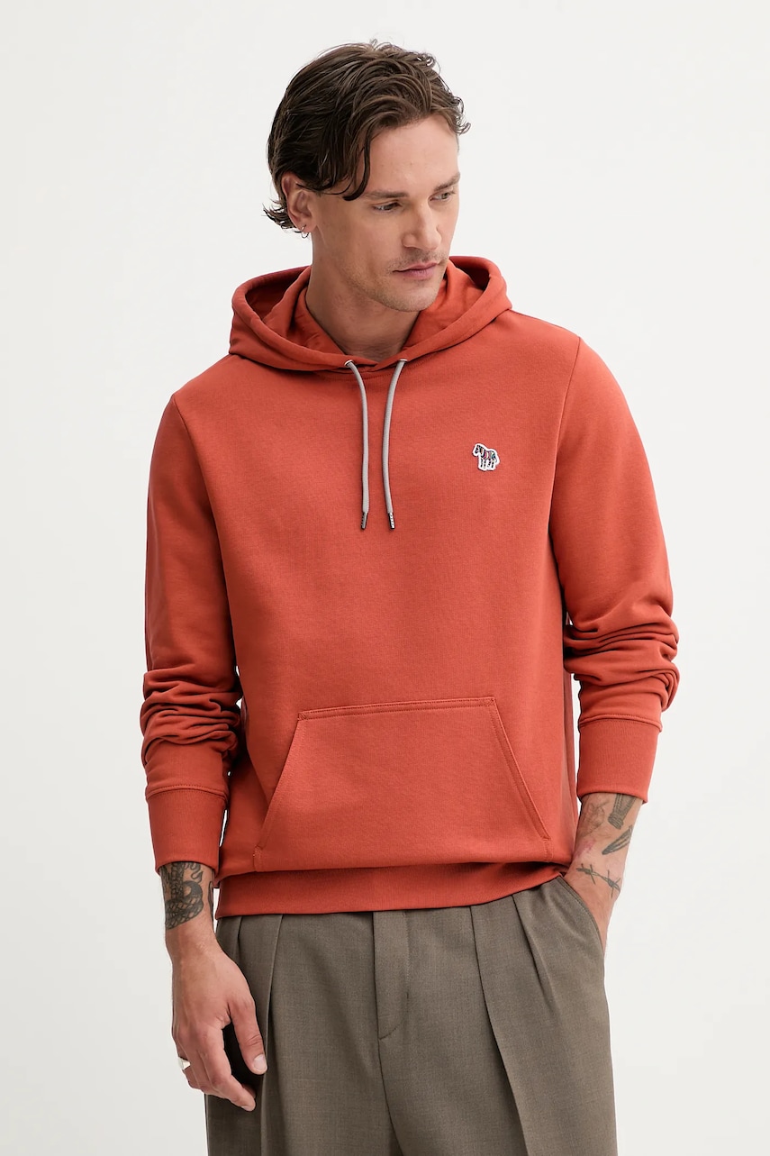 Levně Bavlněná mikina PS Paul Smith pánská, oranžová barva, s kapucí, hladká, M2R-284SZ-T21116