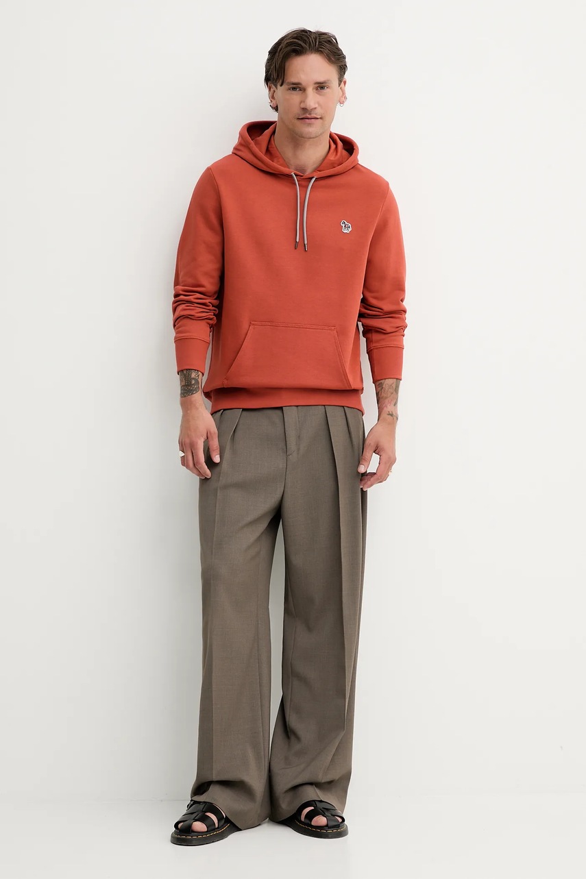 Хлопковая кофта PS Paul Smith цвет оранжевый с капюшоном однотонная M2R-284SZ-T21116