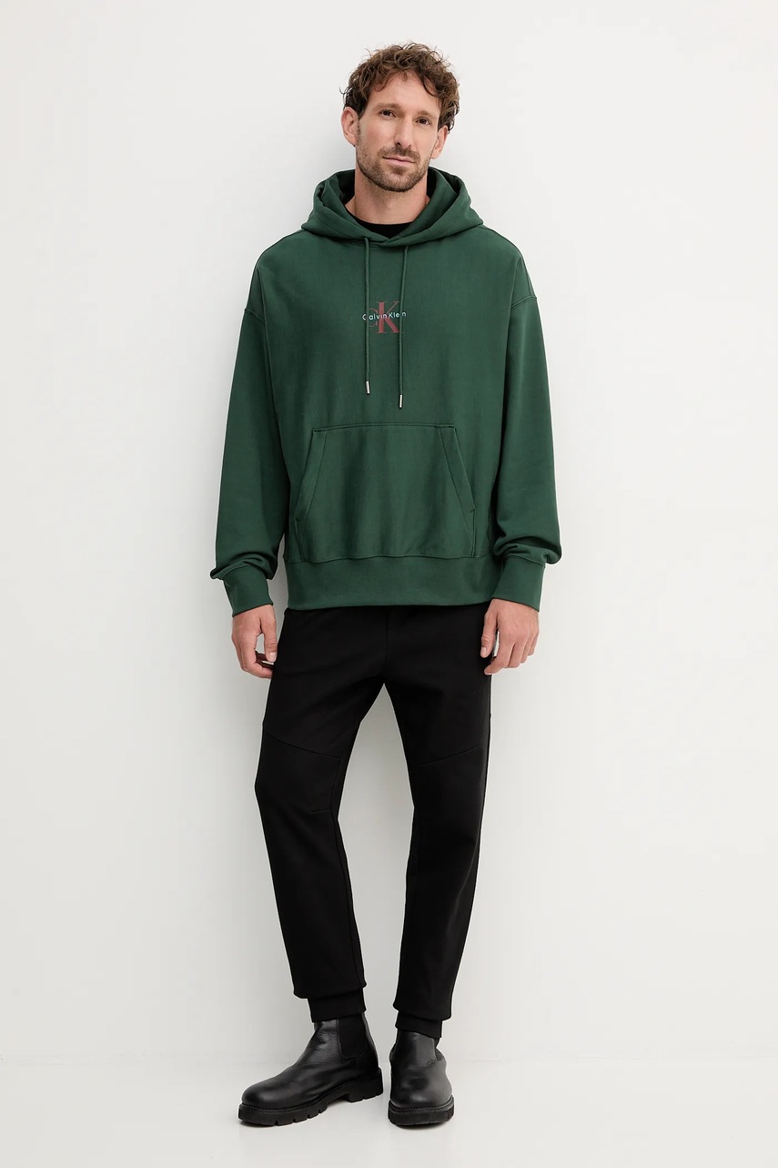 Кофта Calvin Klein Jeans цвет зелёный с капюшоном с принтом LV04RC281G