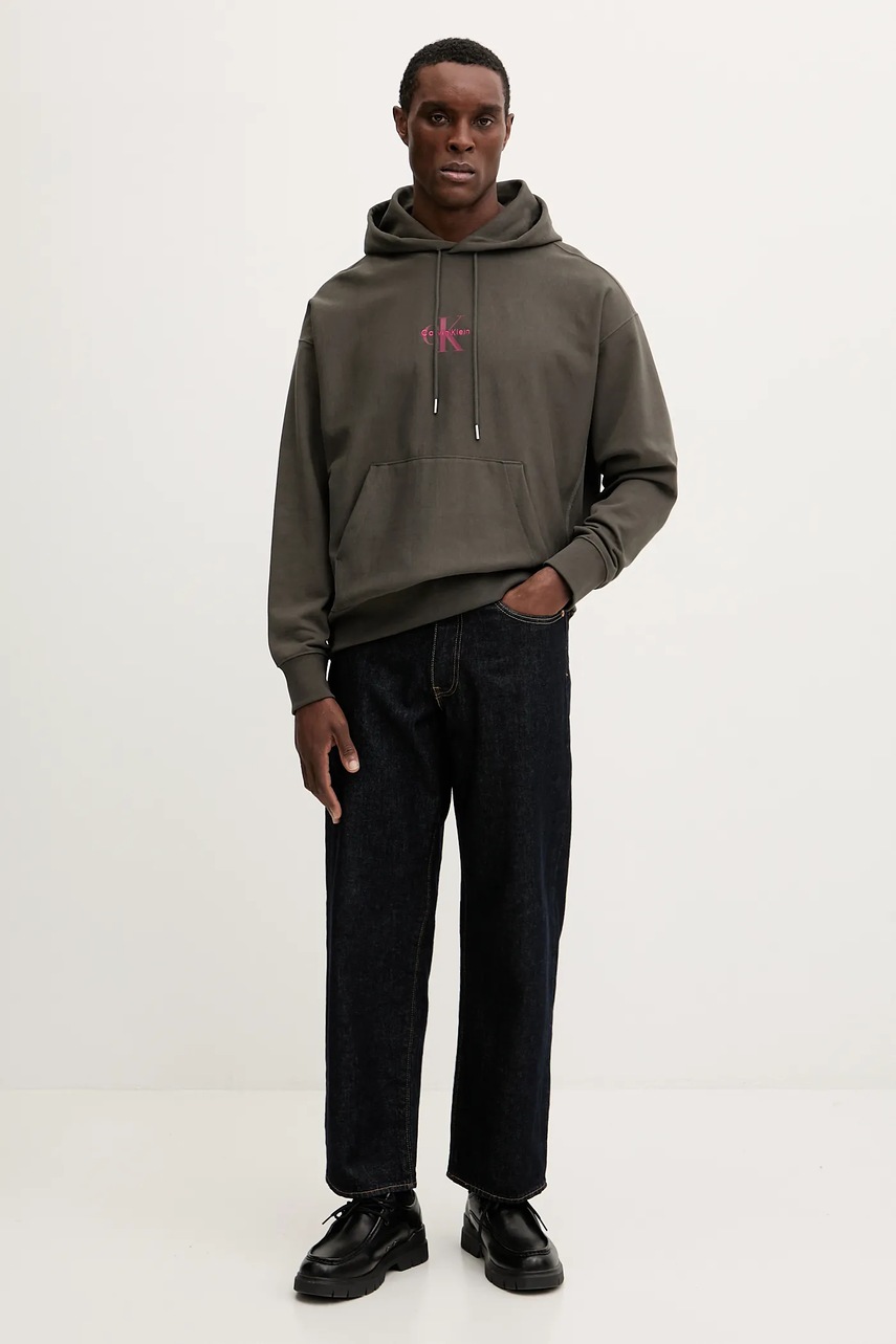 Кофта Calvin Klein Jeans цвет коричневый с капюшоном с принтом LV04RC281G