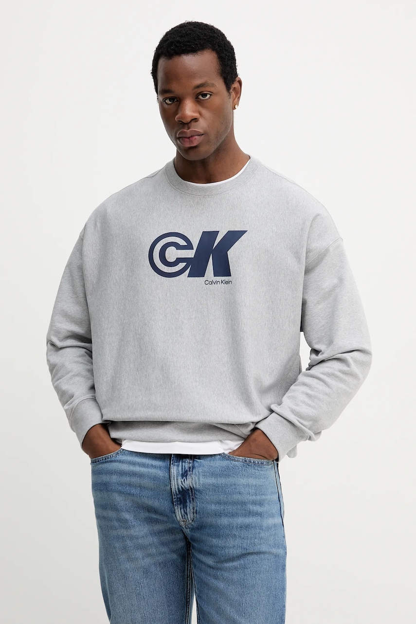 Levně Mikina Calvin Klein Jeans pánská, šedá barva, s potiskem, LV04RC840G
