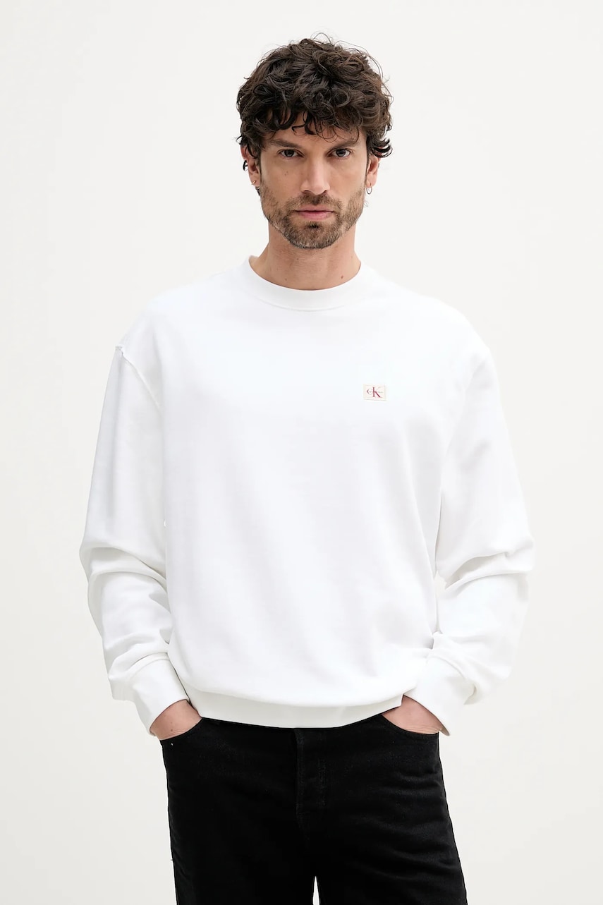 Levně Mikina Calvin Klein Jeans pánská, bílá barva, hladká, LV04RC273G