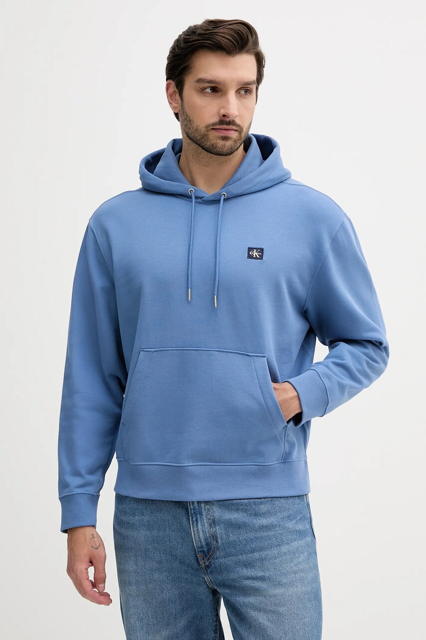 Levně Mikina Calvin Klein Jeans pánská, fialová barva, s kapucí, hladká, LV04RC274G