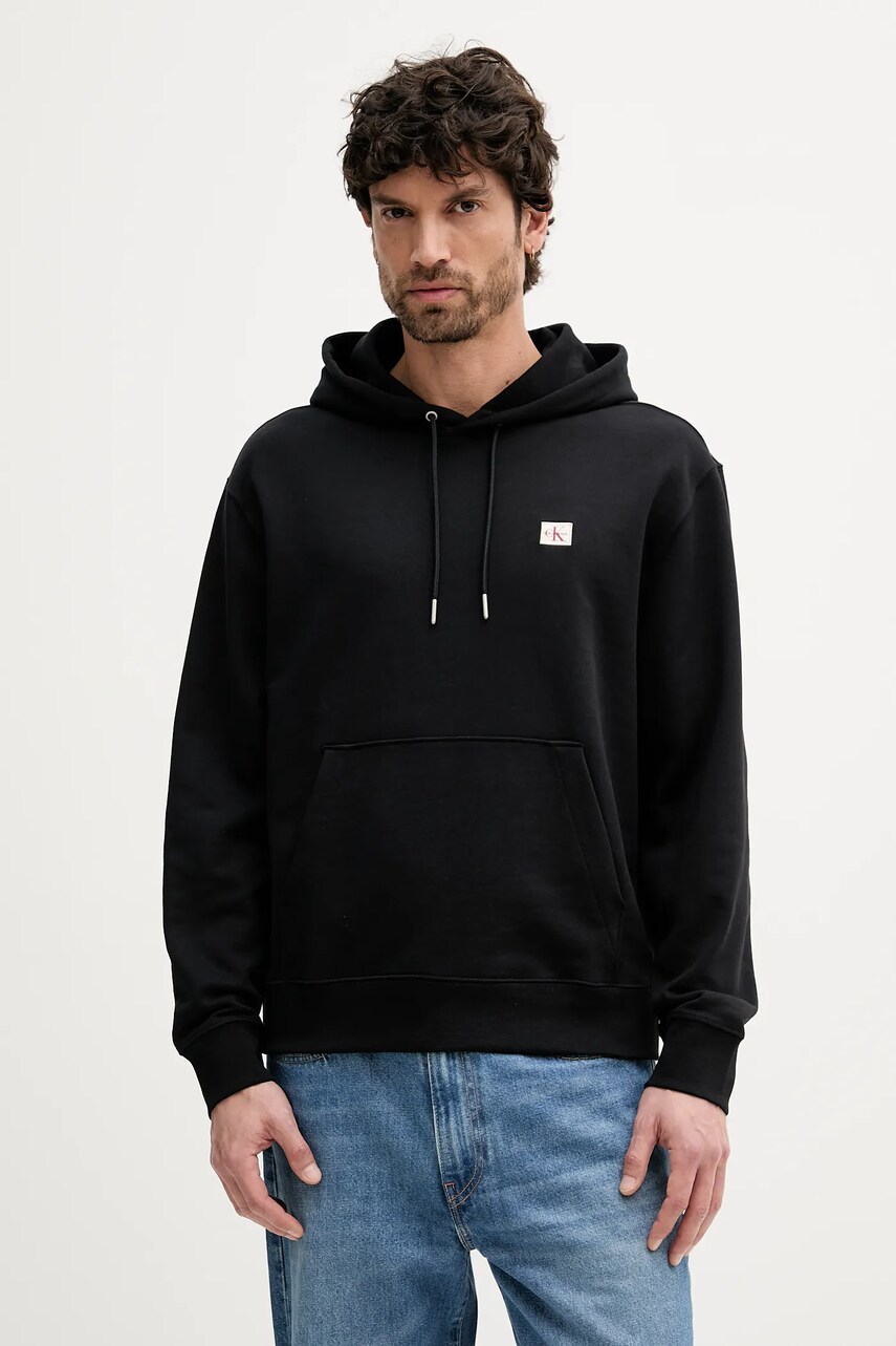Levně Mikina Calvin Klein Jeans pánská, černá barva, s kapucí, hladká, LV04RC274G