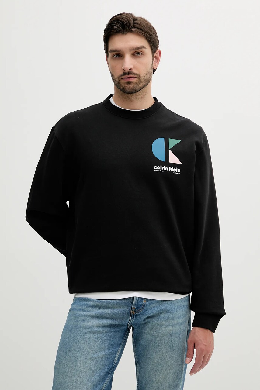 Levně Mikina Calvin Klein Jeans pánská, černá barva, s potiskem, LV04RC285G