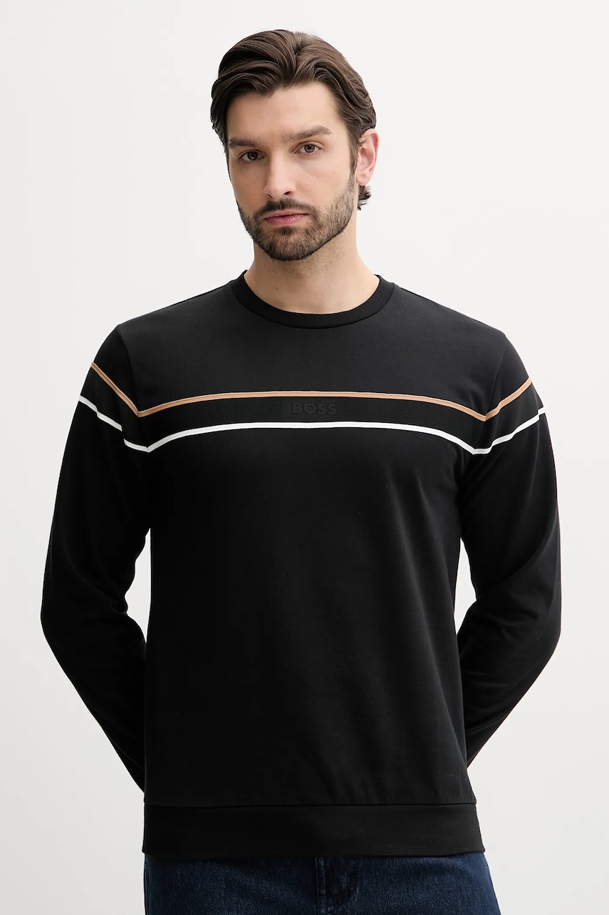 BOSS hanorac de bumbac culoarea negru, cu imprimeu, 50545589