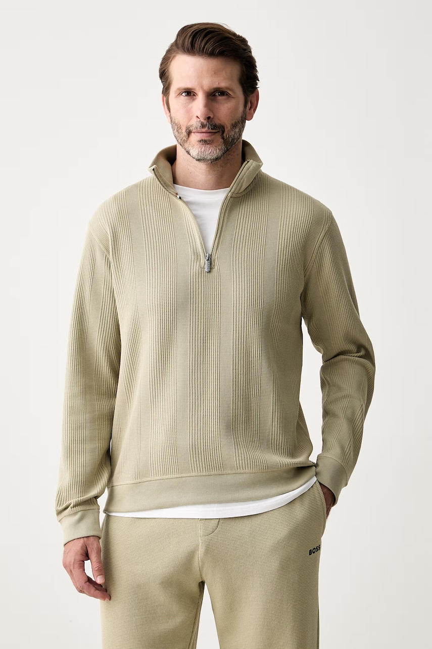 BOSS hanorac de loungewear pentru bărbați cu bumbac Structure 1/4 Zip