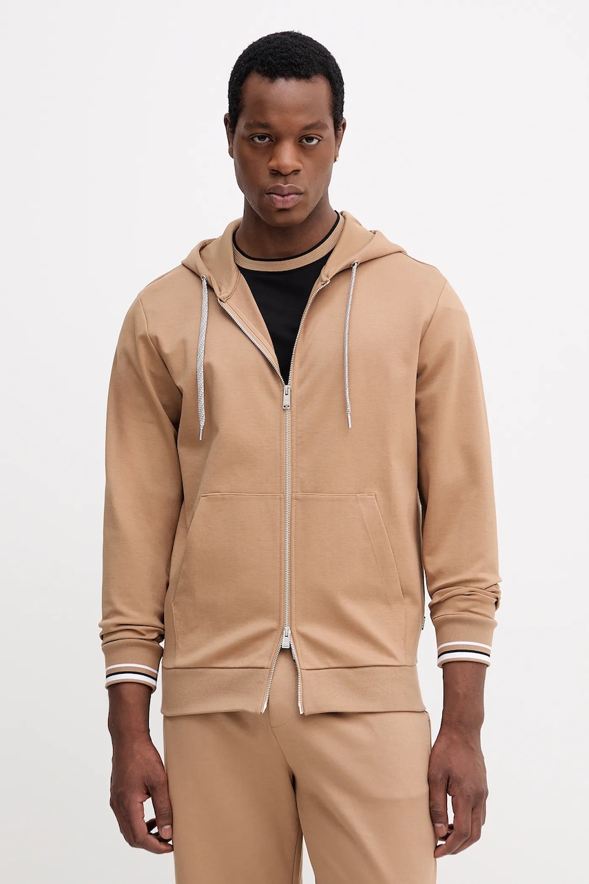 Mikina BOSS C-Spence 109 pánská, béžová barva, s kapucí, hladká, 50543427