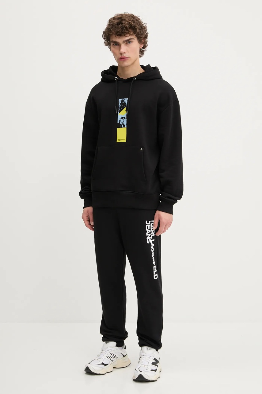 Хлопковая кофта Karl Lagerfeld Jeans цвет чёрный с капюшоном с принтом A3M20031