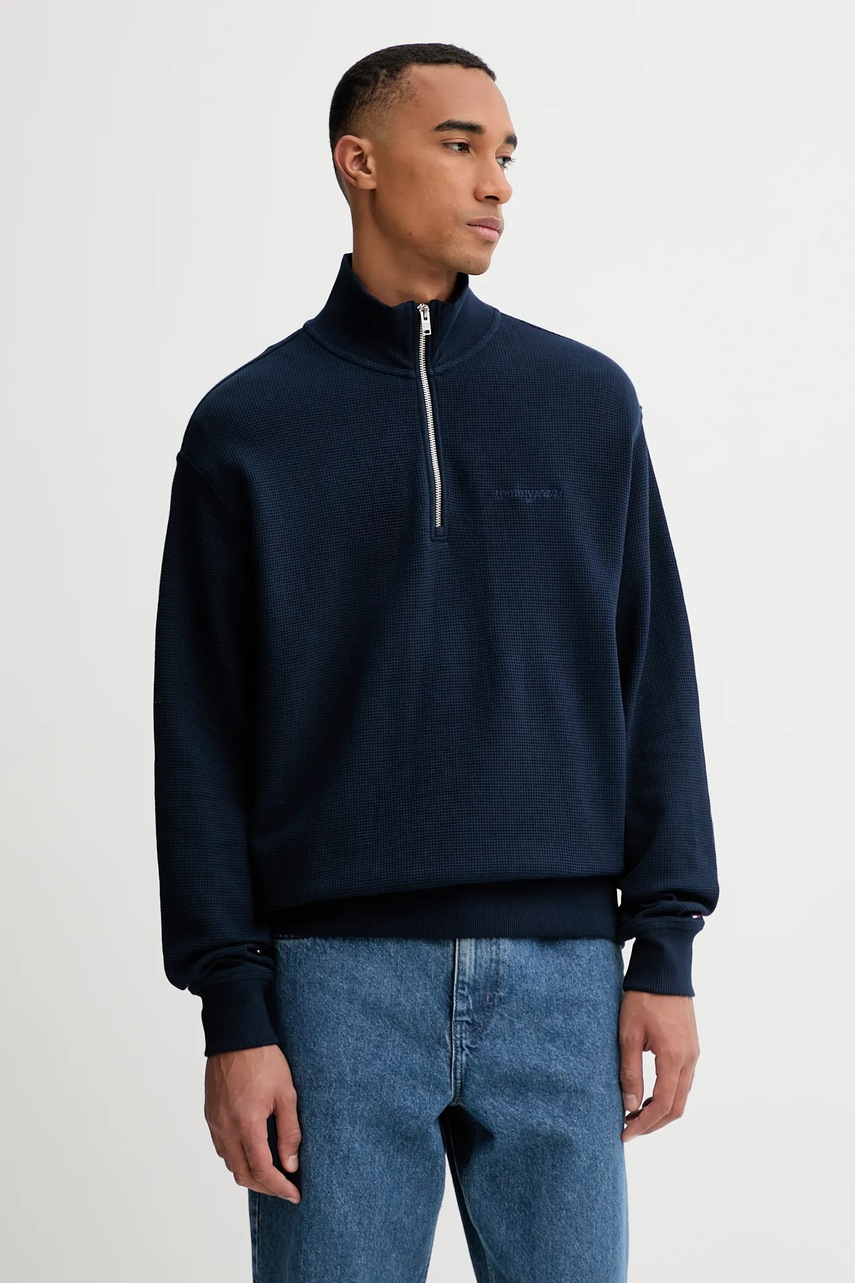 Tommy Jeans hanorac de bumbac culoarea bleumarin, uni, DM0DM21880