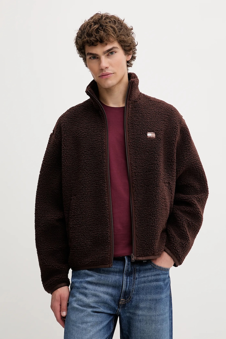 Tommy Jeans bluză culoarea maro, cu imprimeu, DM0DM22078