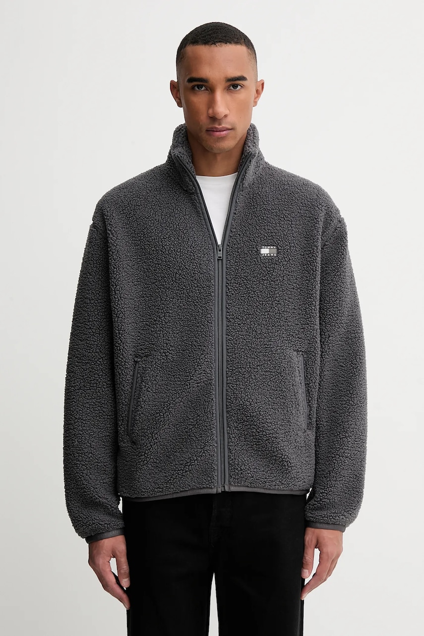 Tommy Jeans bluză culoarea gri, cu imprimeu, DM0DM22078