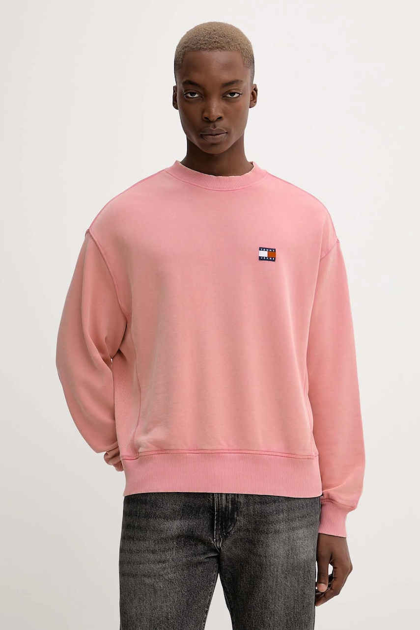 Tommy Jeans hanorac de bumbac culoarea roz, cu imprimeu, DM0DM22079