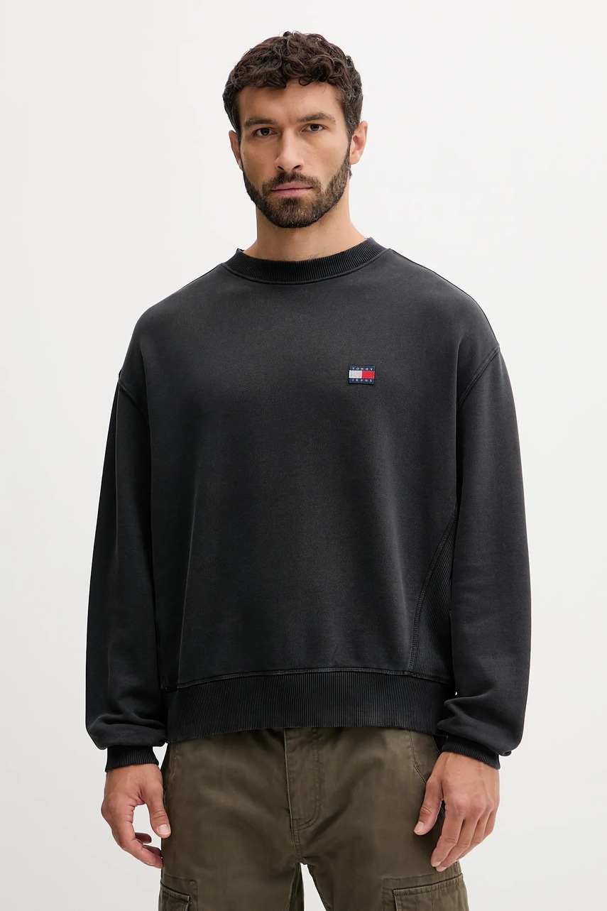 Хлопковая кофта Tommy Jeans цвет серый с аппликацией DM0DM22079