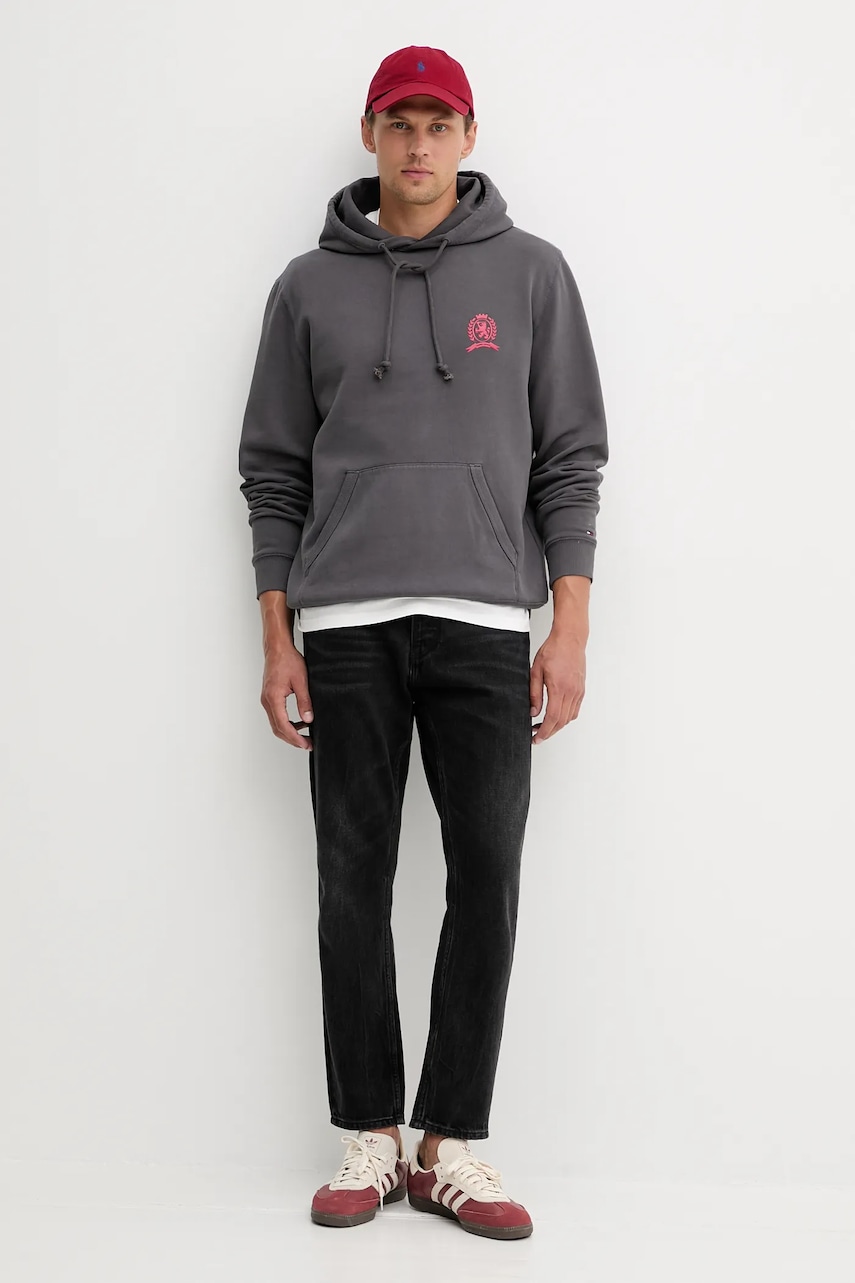 Кофта Tommy Jeans цвет серый с капюшоном с принтом DM0DM22085 Кофта Tommy Jeans цвет серый с капюшоном с принтом DM0DM22085