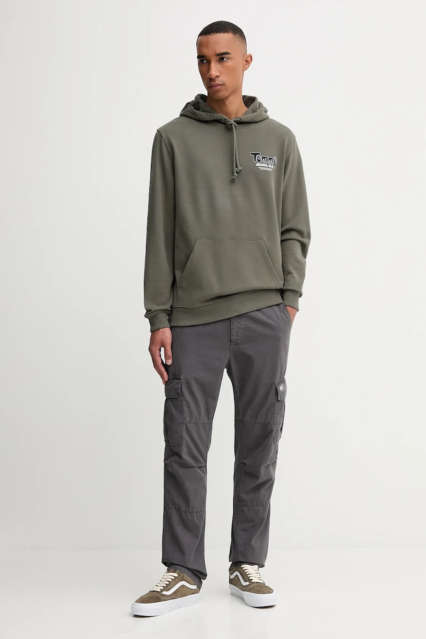 Хлопковая кофта Tommy Jeans цвет зелёный с капюшоном с принтом DM0DM22086 Хлопковая кофта Tommy Jeans цвет зелёный с капюшоном с принтом DM0DM22086
