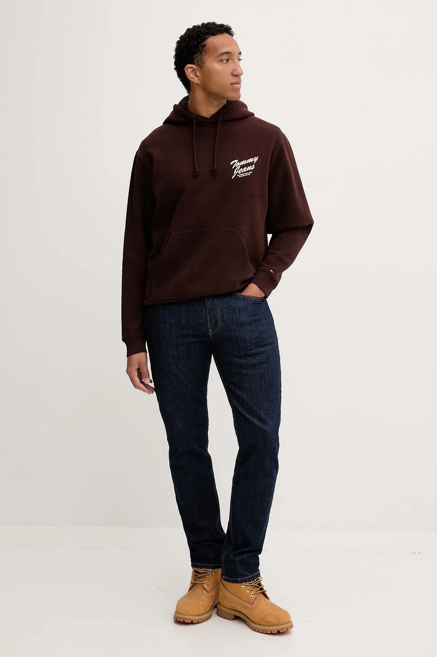 Кофта Tommy Jeans цвет коричневый с капюшоном с принтом DM0DM22088