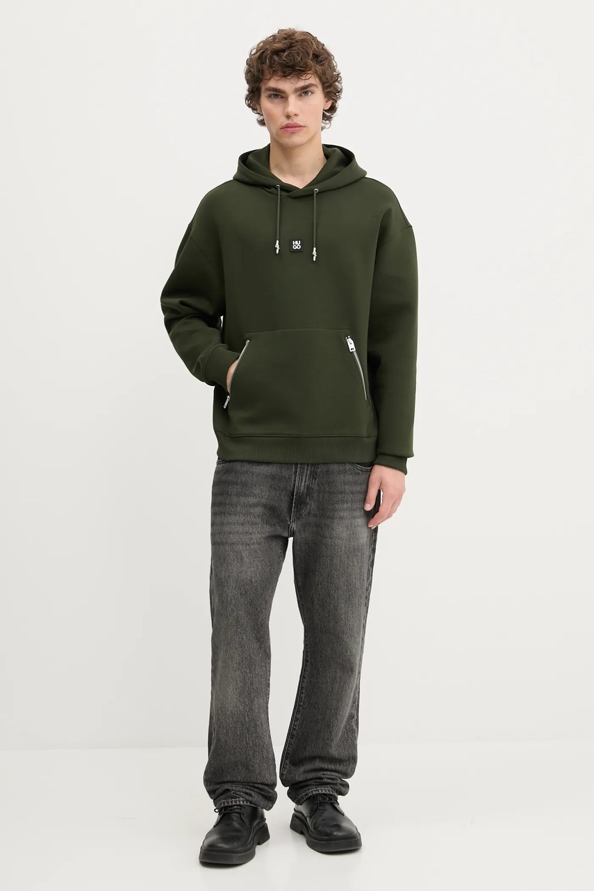 Кофта HUGO цвет зелёный с капюшоном с аппликацией 50542583
