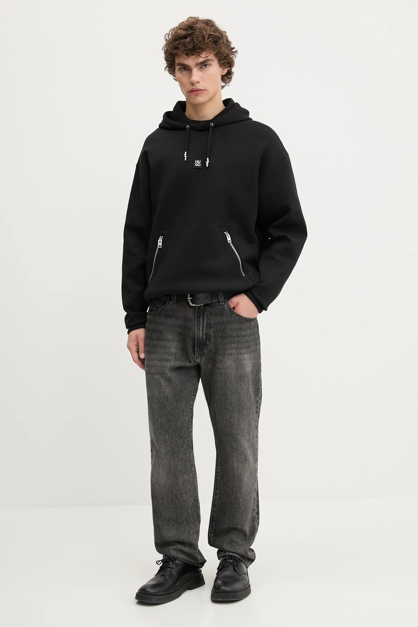 Кофта HUGO цвет чёрный с капюшоном с аппликацией 50542583