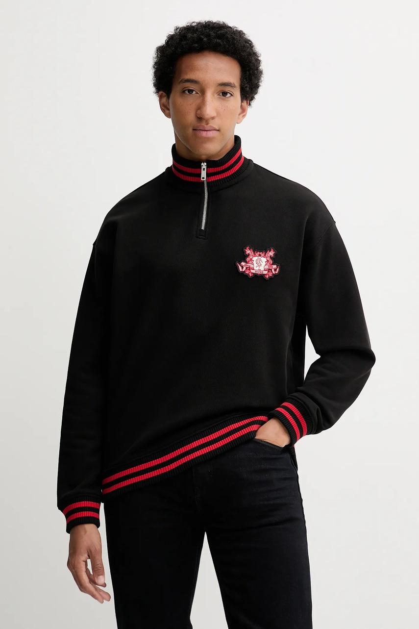 HUGO hanorac de bumbac culoarea negru, cu imprimeu, 50542959