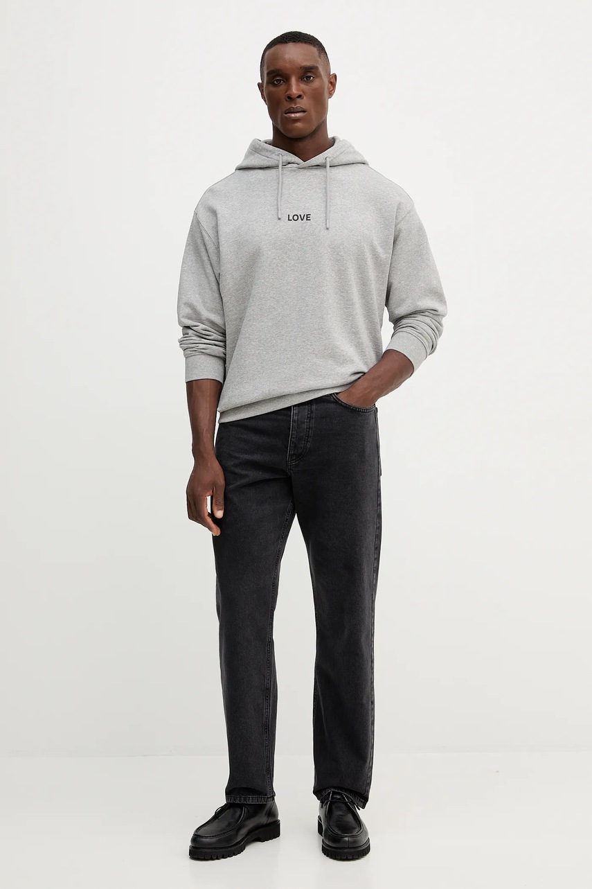 Хлопковая кофта United Colors of Benetton цвет серый с капюшоном с принтом 3Y9YU201Y