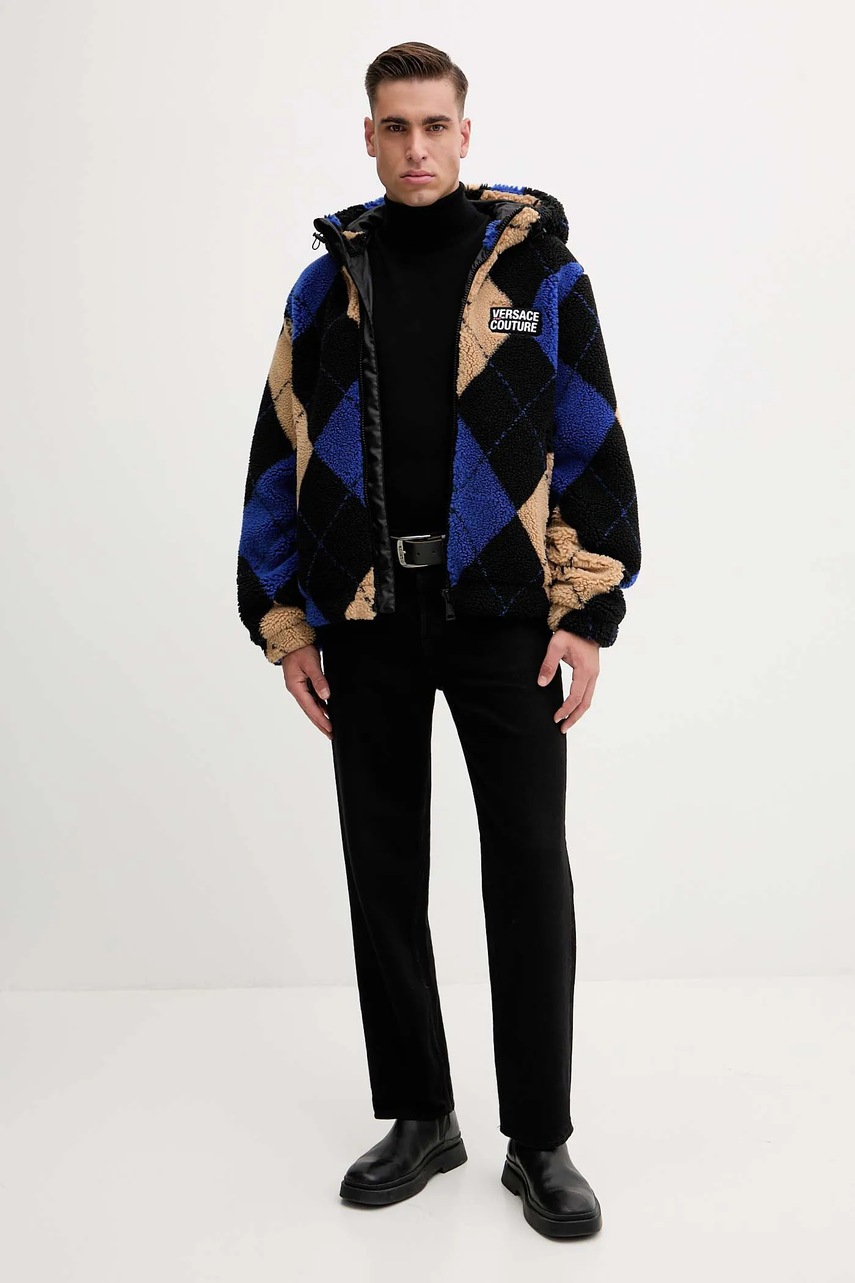 Флисовая кофта Versace Jeans Couture цвет чёрный с капюшоном узор 79GAS406 U0030