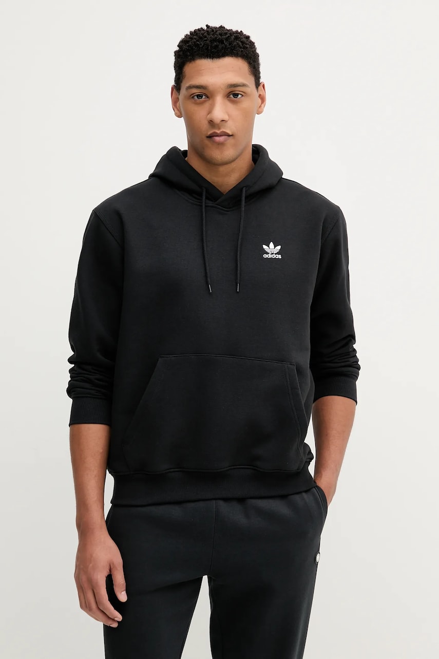 adidas Originals bluză Essential culoarea negru, cu glugă, uni, JV6056
