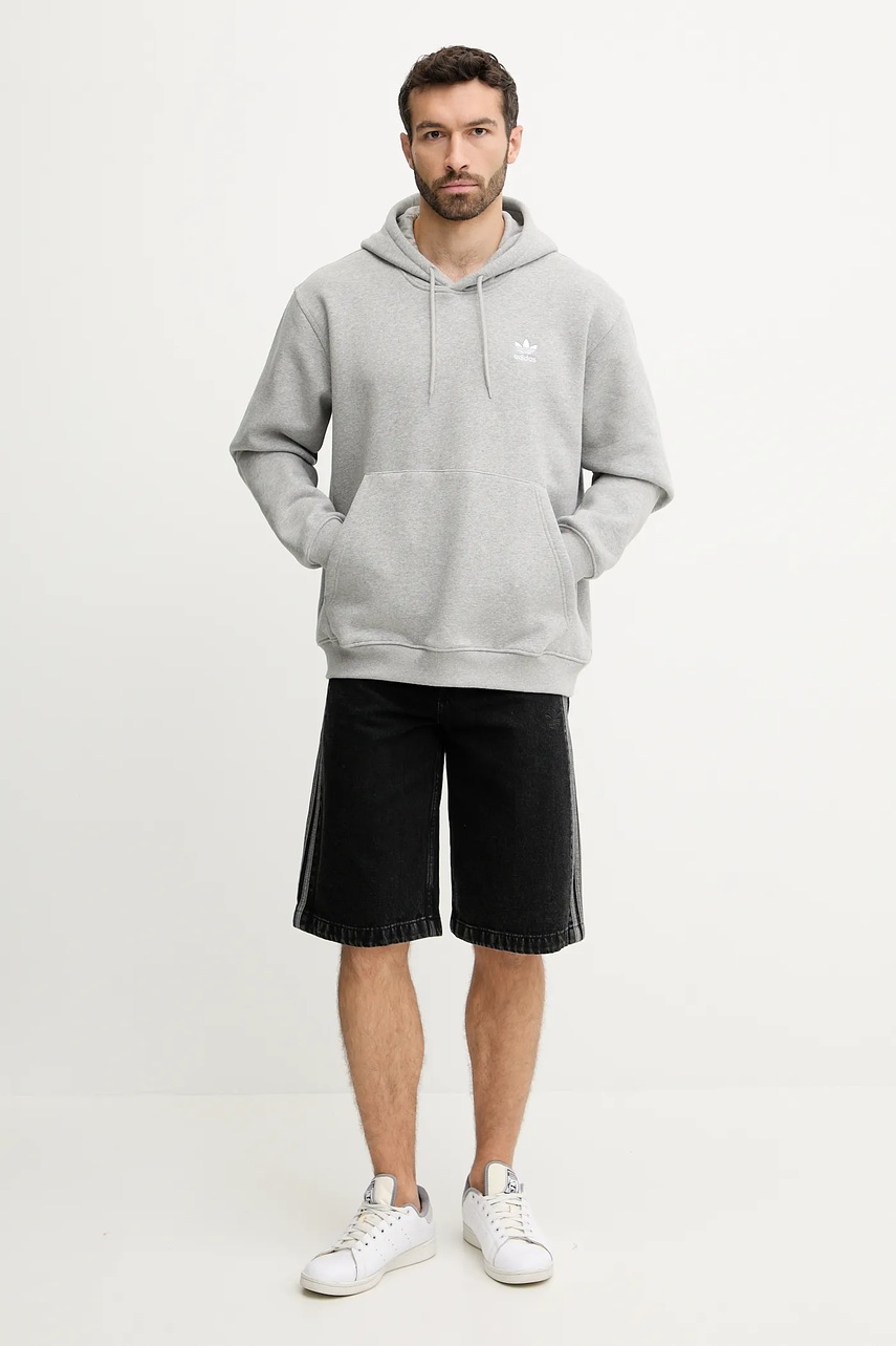 Кофта adidas Originals Essential цвет серый с капюшоном с принтом JV6057