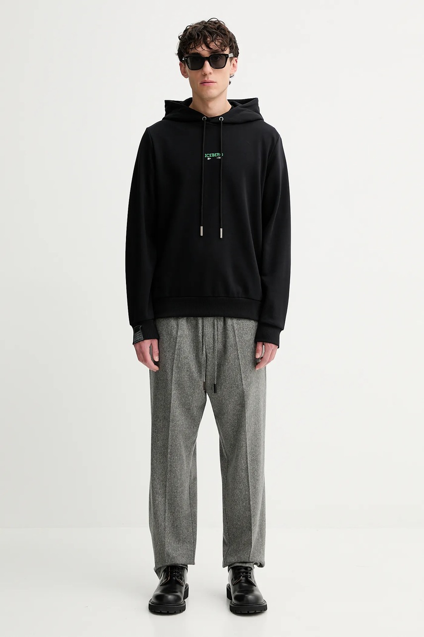 Кофта Iceberg цвет чёрный с капюшоном с принтом E045 6317