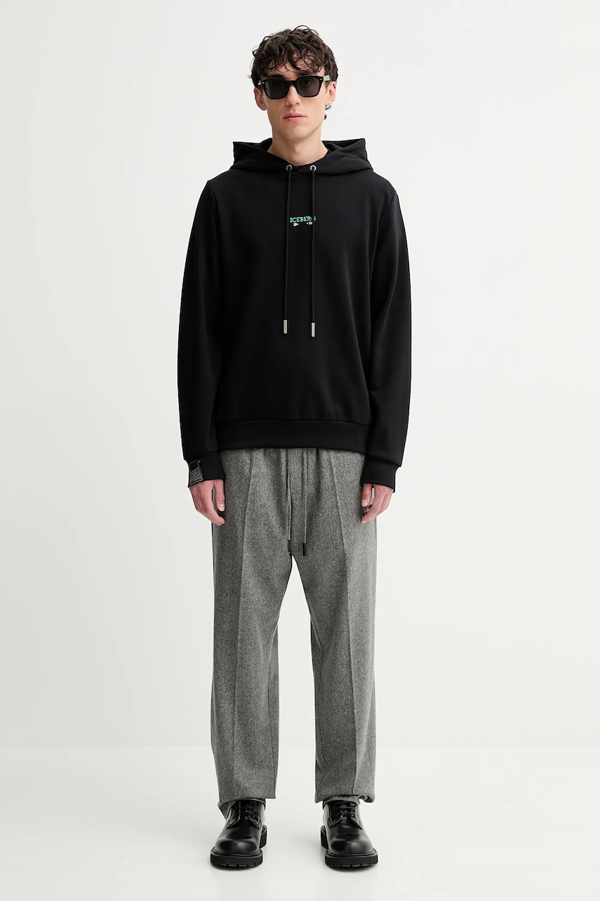 Кофта Iceberg цвет чёрный с капюшоном с принтом E045 6317 Кофта Iceberg цвет чёрный с капюшоном с принтом E045 6317