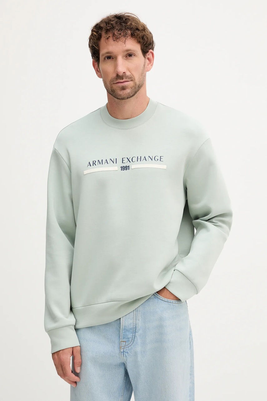 Levně Mikina Armani Exchange pánská, zelená barva, s potiskem, XM000982 AF10818