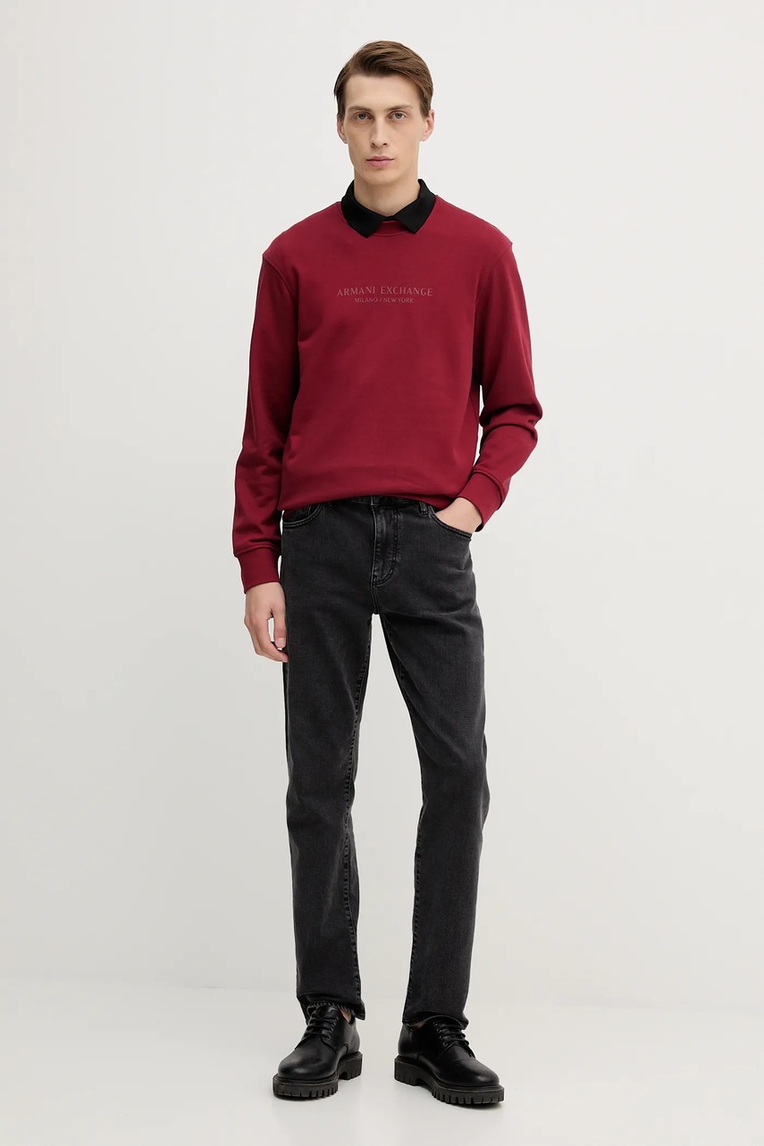 Хлопковая кофта Armani Exchange цвет бордовый с аппликацией XM001284 AF20934