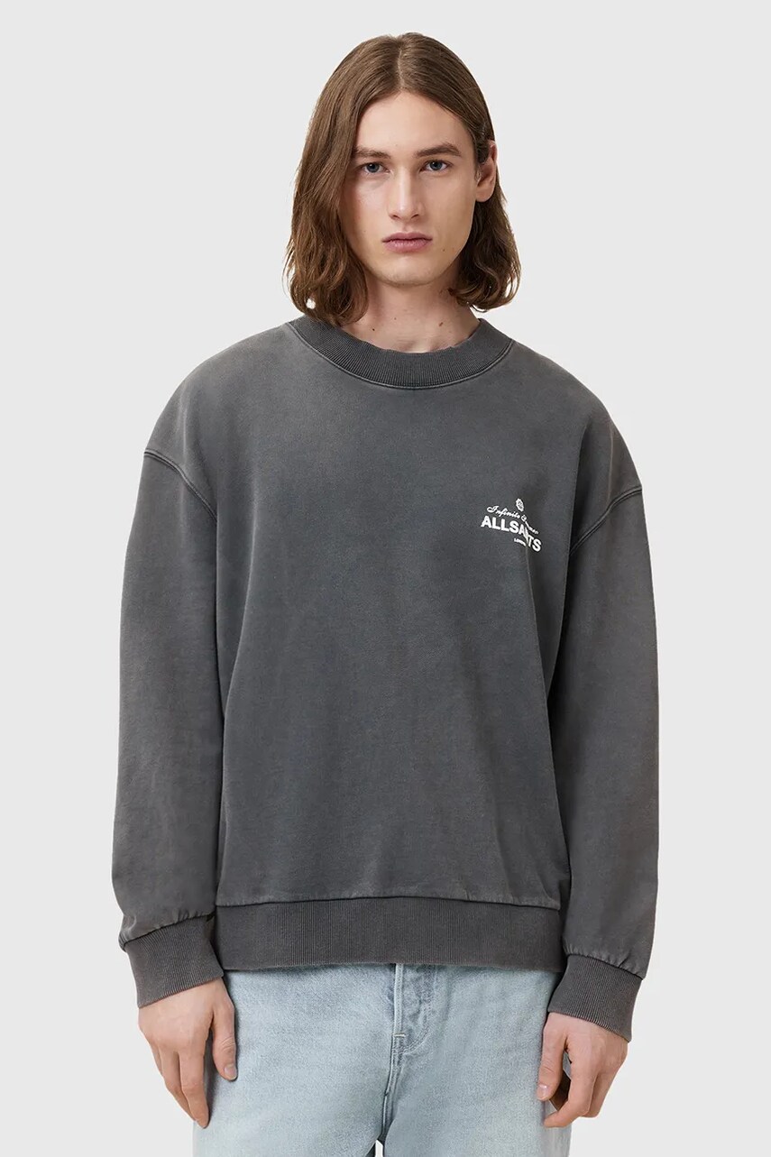 AllSaints hanorac de bumbac SOLEIL culoarea gri, cu imprimeu, M015NC
