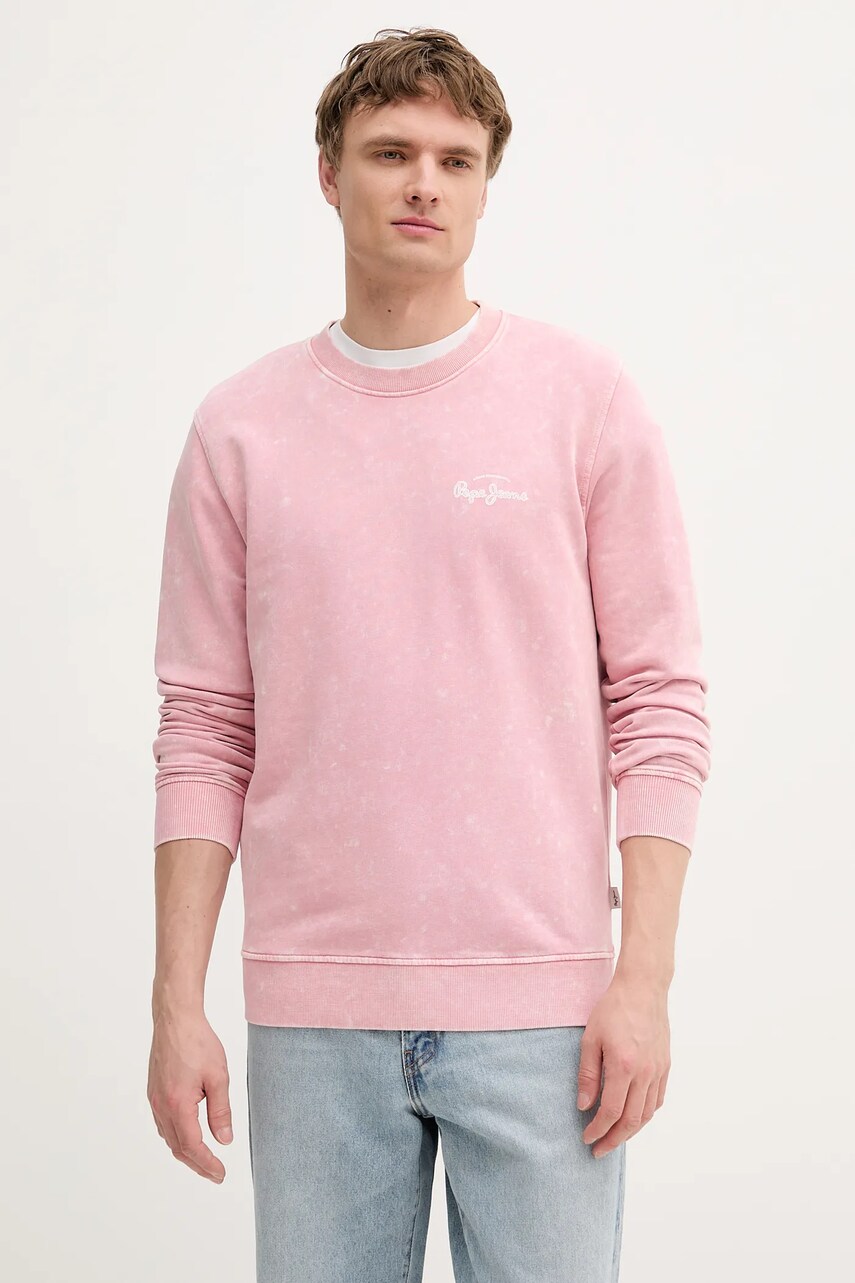 Pepe Jeans hanorac din bumbac culoarea roz, cu imprimeu, PM582918