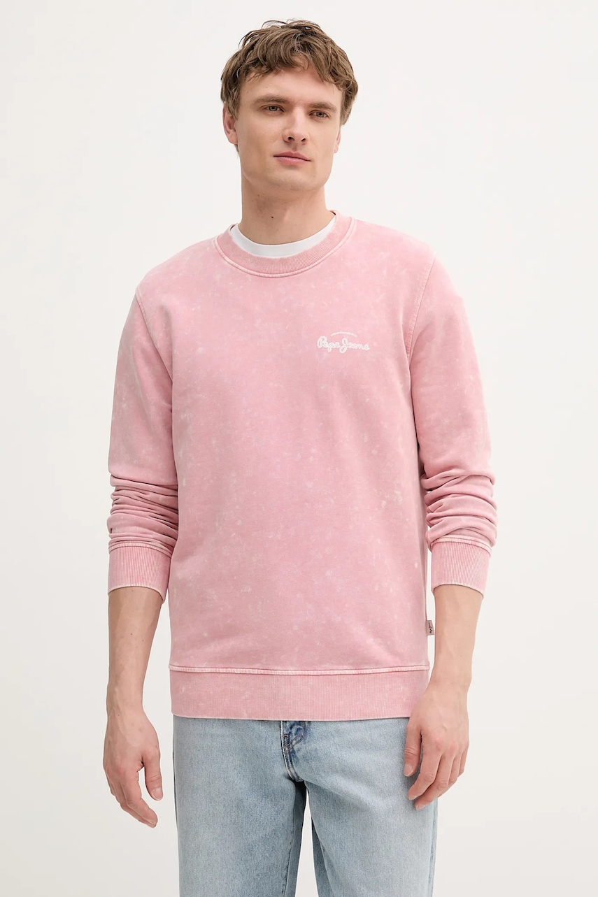 Pepe Jeans hanorac din bumbac culoarea roz, cu imprimeu, PM582918