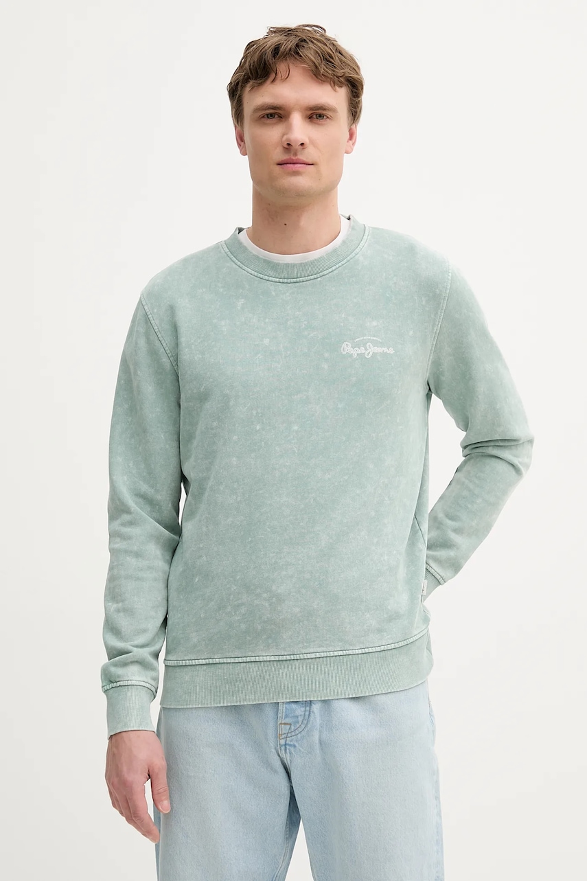 Pepe Jeans hanorac din bumbac culoarea verde, cu imprimeu, PM582918