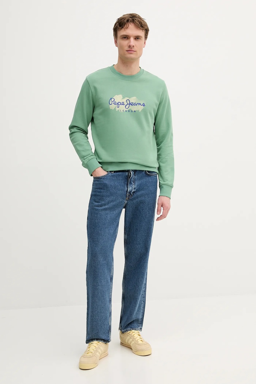 Хлопковая кофта Pepe Jeans цвет зелёный с принтом PM582921