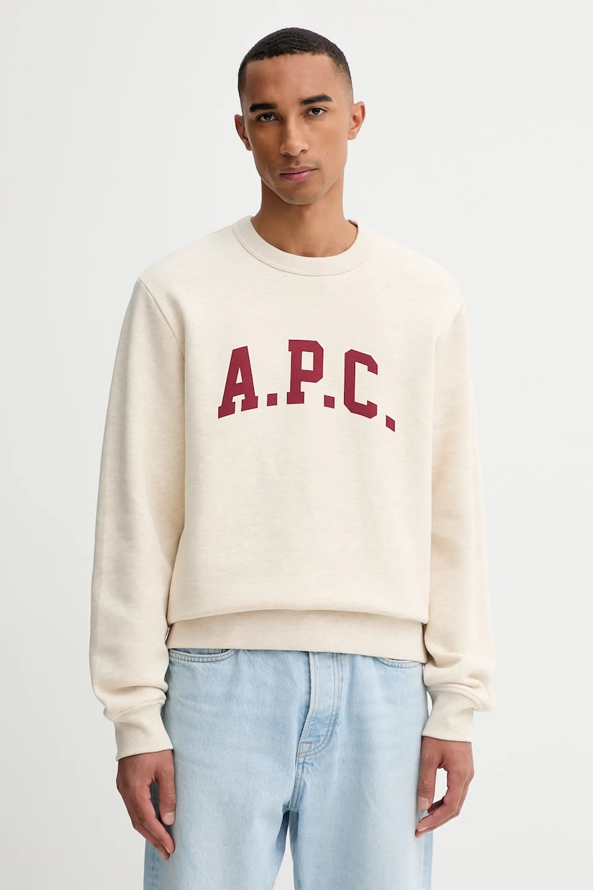 A.P.C. bluză sweat harris - GOTS culoarea bej, cu imprimeu, COHBR.H37012