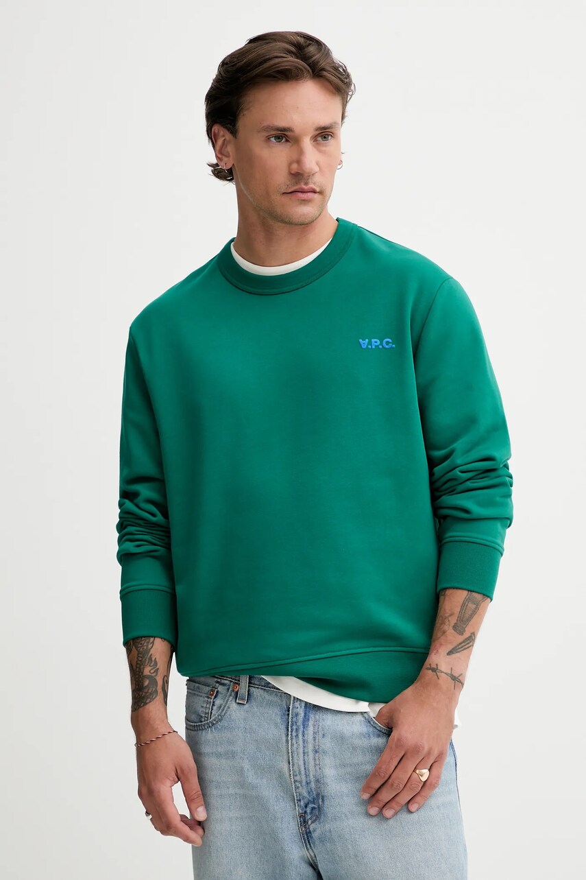 A.P.C. bluză sweat boxy petit vpc culoarea verde, cu imprimeu, COHGO.H27916