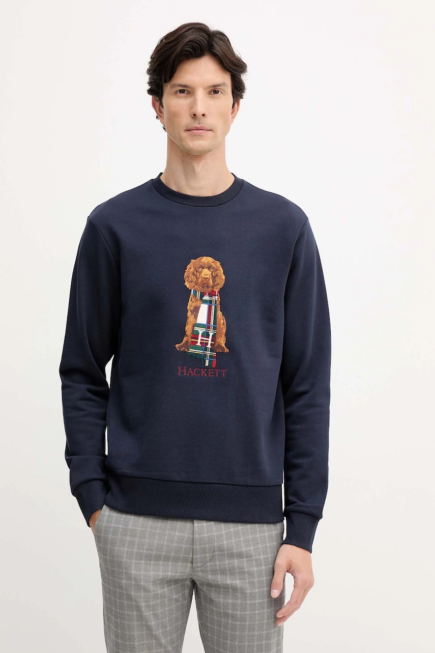 Hackett London hanorac de bumbac culoarea bleumarin, cu imprimeu, HM5800015