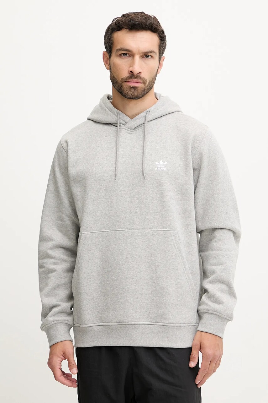 adidas Originals bluză Essentials culoarea gri, cu glugă, melanj, HZ6585