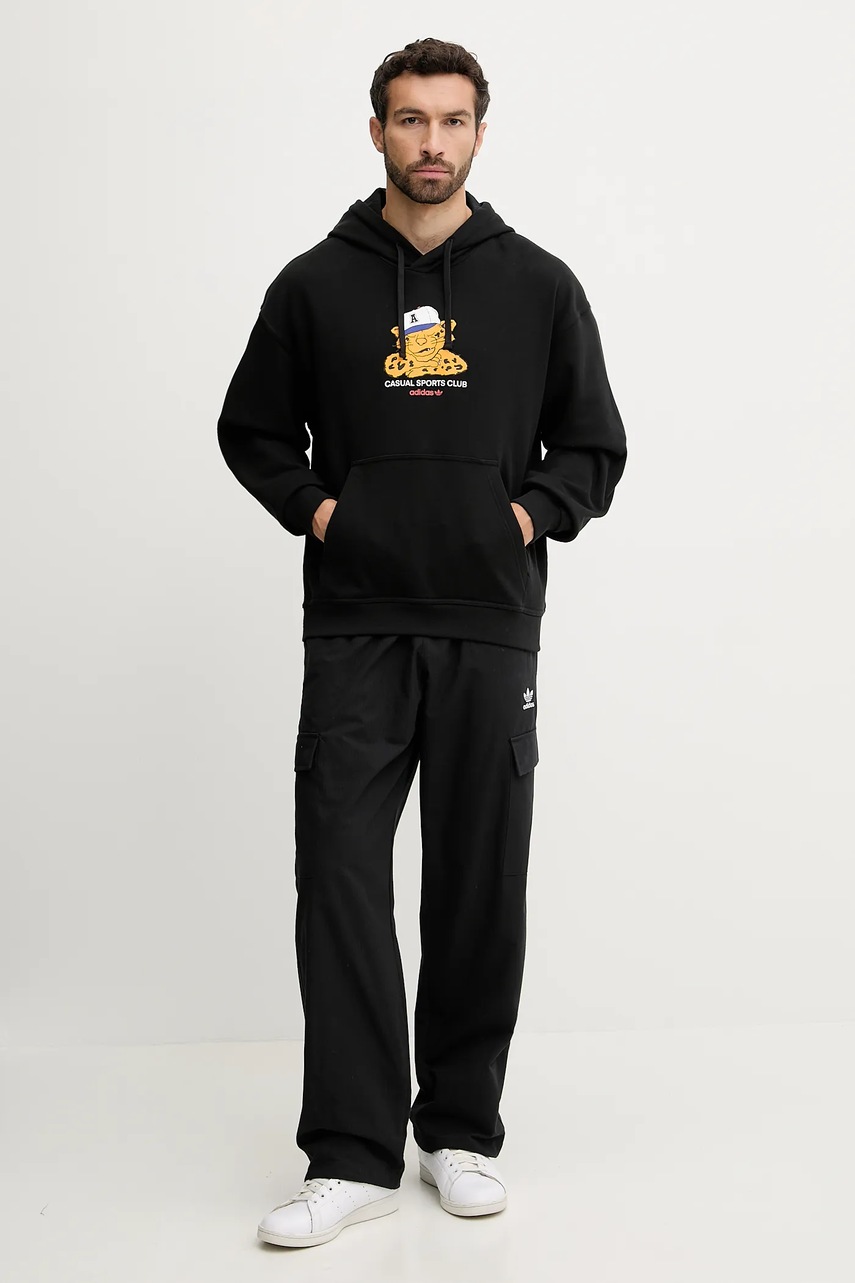 Хлопковая кофта adidas Originals Graphic Lo Hd цвет чёрный с капюшоном с принтом JW0166