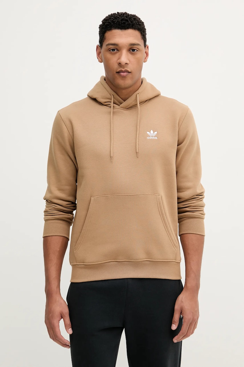 Levně Mikina adidas Originals Essentials pánská, zelená barva, s kapucí, hladká, JW1064
