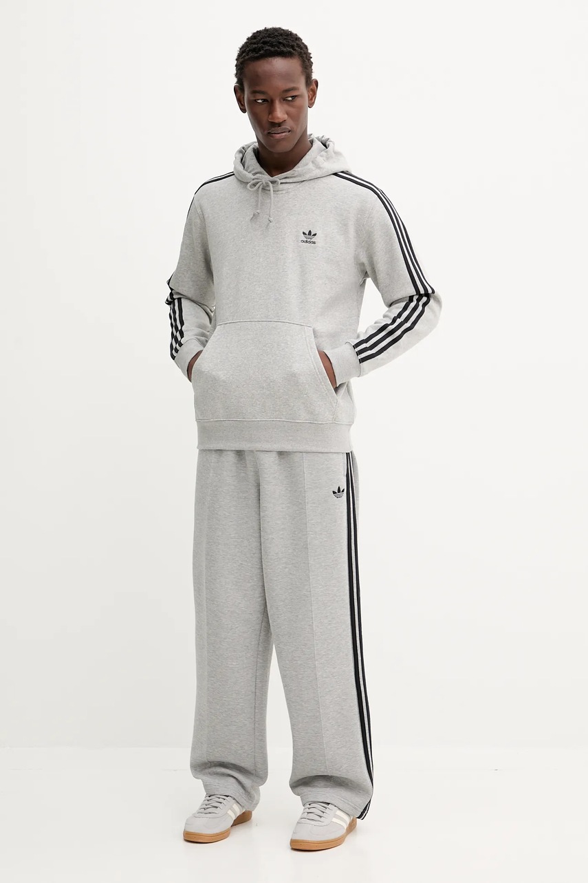 Кофта adidas Originals 3-Stripes цвет серый с капюшоном с аппликацией JY1376